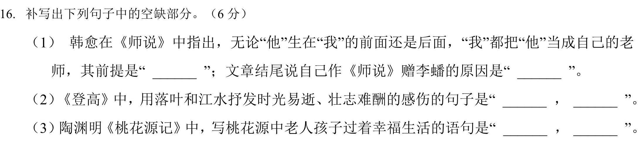 安徽省2024年肥东县九年级第二次教学质量检测语文