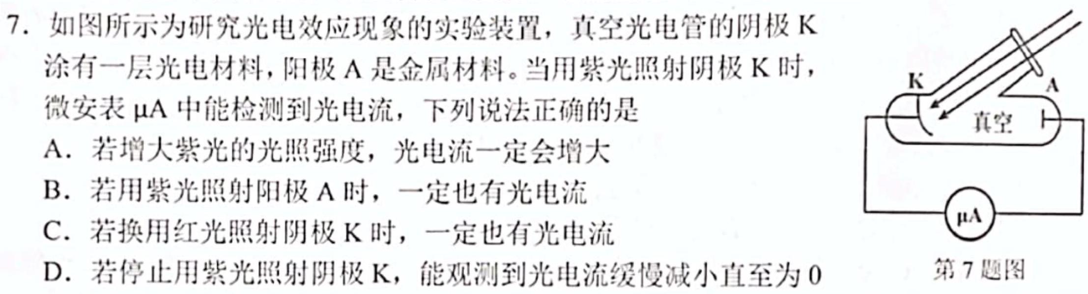 四川省成都市成都七中初中学校2024-2025学年度上期九年级入学质量检测(物理)试卷答案