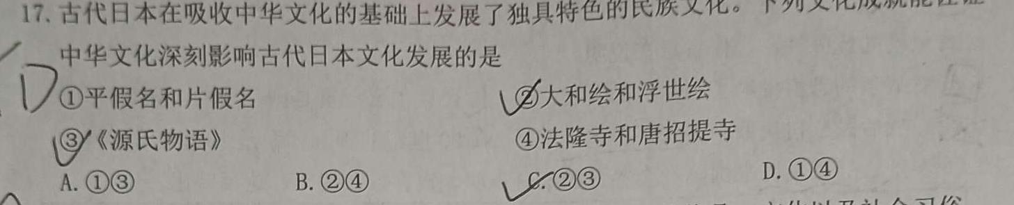 天一大联考 河南省2024年九年级学业水平模拟测评历史