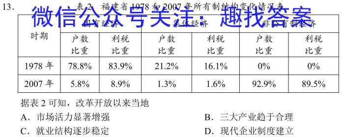 九师联盟 2024届高三2月开学考S答案历史试卷答案