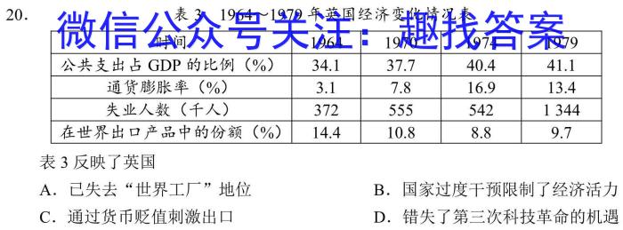 安徽省2024年九年级学业水平测试模拟(一)1历史试卷答案