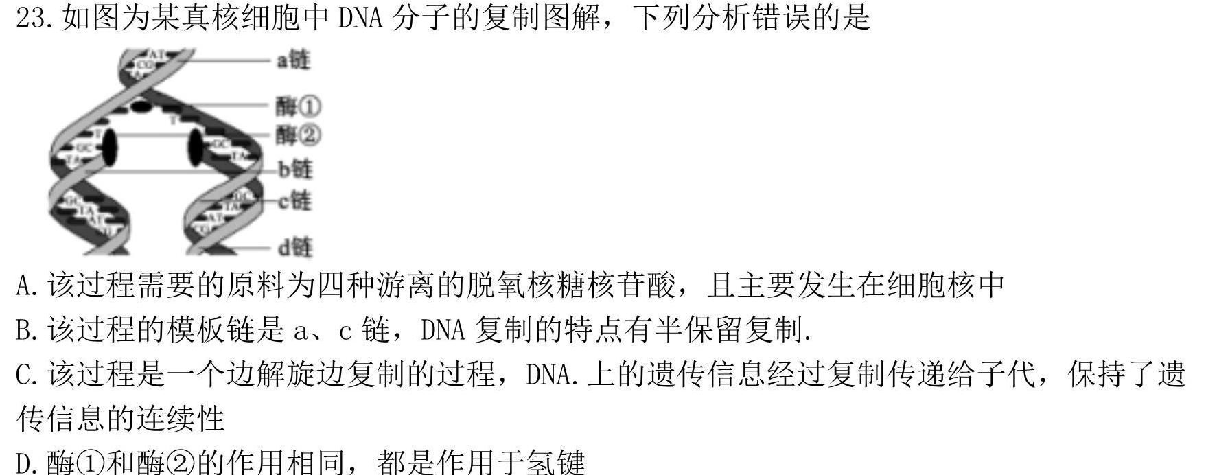 2023~2024学年高一下学期期中联考考试(24547A)生物学部分