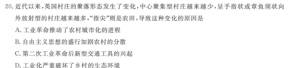 [今日更新]湖南省2024年名校初中模拟检测考试试卷（一）历史试卷答案