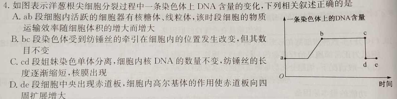 2024届陕西省九年级学业水平质量监测(两个实心菱形)生物