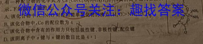 佩佩教育·2023年普通高校统一招生考试 湖南四大名校名师团队模拟冲刺卷(1)化学