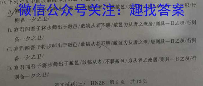 衡中文化 2023年普通高等学校招生全国统一考试·调研卷(三)3语文