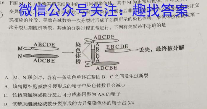 衡中文化 2023年普通高等学校招生全国统一考试·调研卷(二)2生物
