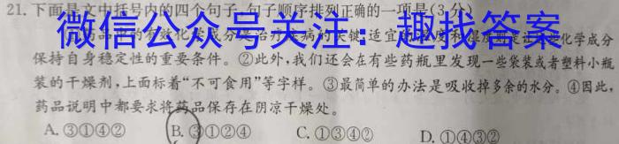 安徽省2023届同步达标月考卷·九年级3月摸底考试语文