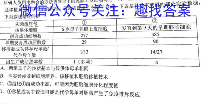 2023年河北高二年级3月联考（23-335B）生物