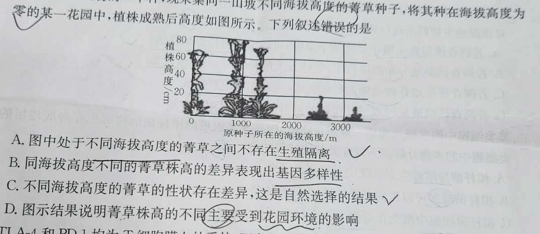 2022-2023下学年高三年级TOP二十名校二月调研考试生物