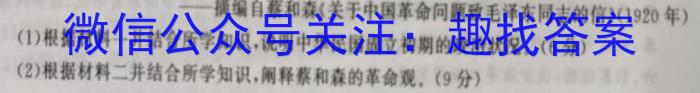 陕西省汉阴县2022~2023学年度八年级第一学期期末学科素养检测(2月)历史