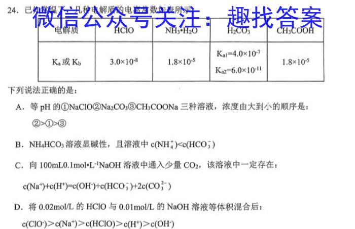 点睛文化 2022-2023学年长治市上党区一中高二期末考试卷(232405D)化学