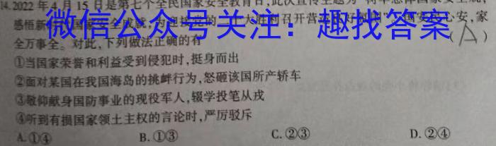 陕西省2023届九年级2月联考（23-CZ69c·金卷一）地理