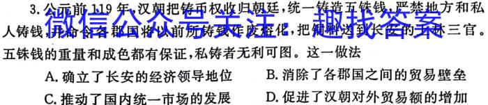 安徽省2023届同步达标月考卷·九年级2月摸底考试历史试卷