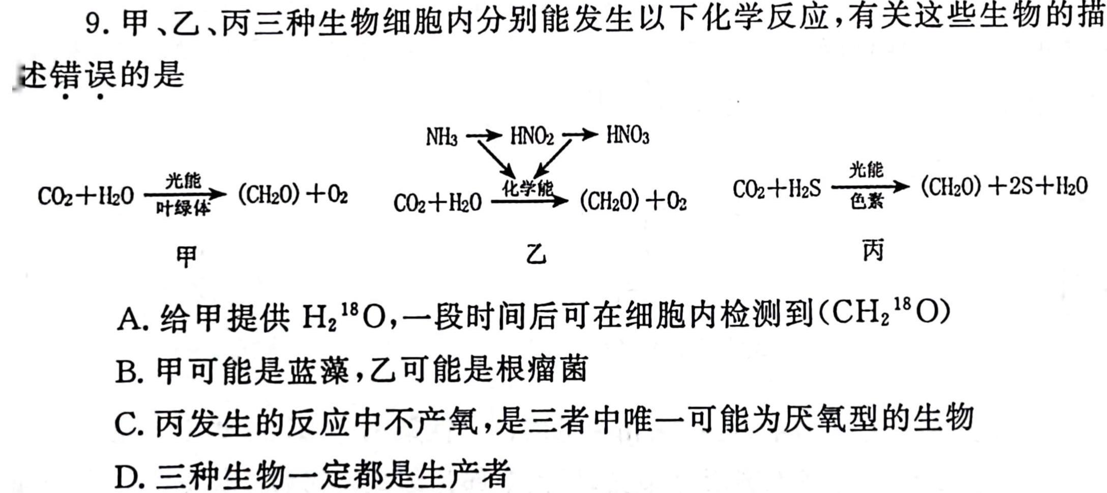 2024年衡阳市高一年级期末质量监测(2023.02)生物