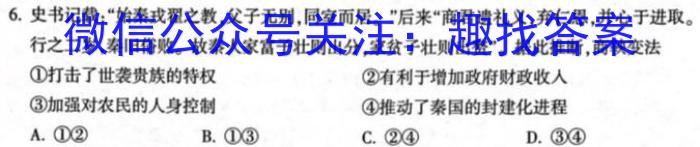 益阳市2022年高一下学期期末质量检测(2月)历史试卷