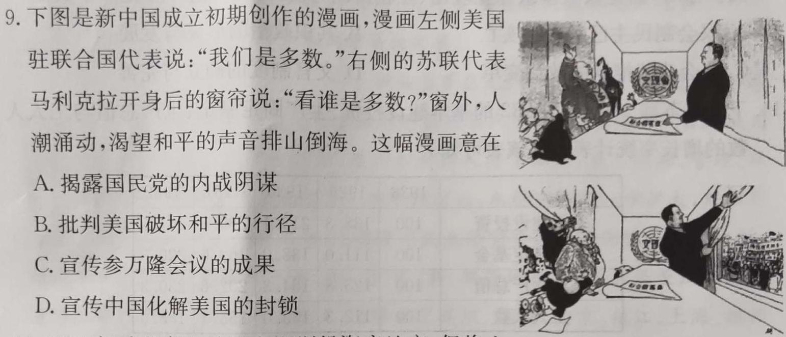 百校大联考 全国百所名校2023届高三大联考调研试卷(七)7政治y
