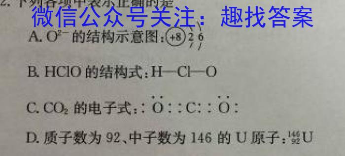 安徽省2023届同步达标月考卷·九年级2月摸底考试化学