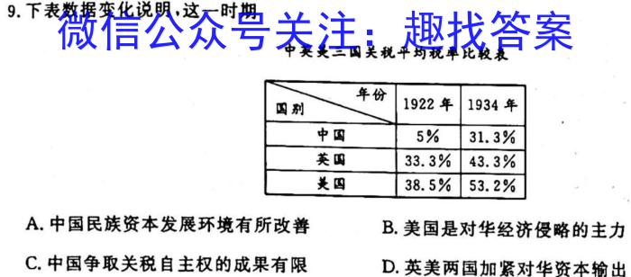 湖南省永州市2023年初中学业水平考试模拟试卷（三）历史