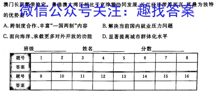安徽省2023届九年级联盟考试（23-CZ124c）政治试卷d答案