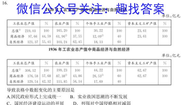 安徽省九年级2022-2023学年新课标闯关卷（十）AH历史