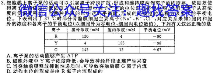 2023届衡水金卷先享题信息卷 全国乙卷B二生物