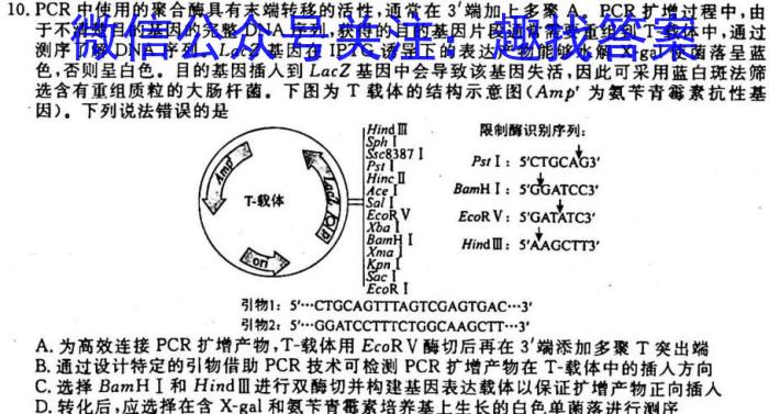 辽宁省名校联盟2024届高二3月份联合考试生物