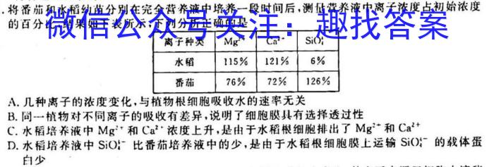 安徽2022~2023学年九年级联盟考试(23-CZ124c)生物