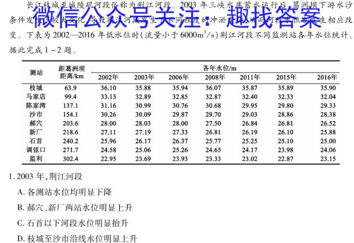 湖湘名校教育联合体/五市十校教研教改共同体2023届高三第三次大联考q地理