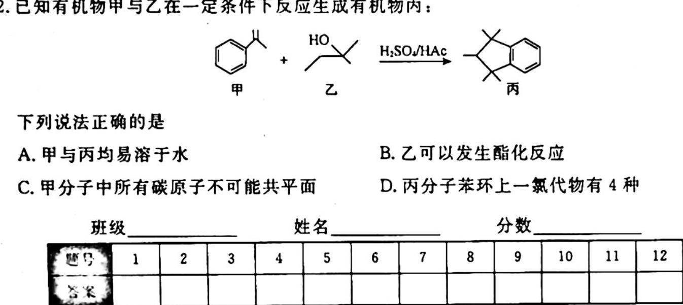 山西省2023届九年级考前适应性评估（一）（6LR）化学
