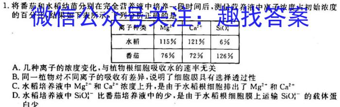 衡水金卷广东省2023届高三2月份大联考生物