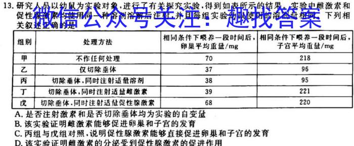 广东省2022-2023学年度高二第一学期教学质量监测生物试卷答案