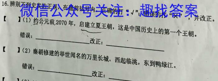 安徽省2025届同步达标自主练习·七年级年级第六次考试（期中）历史