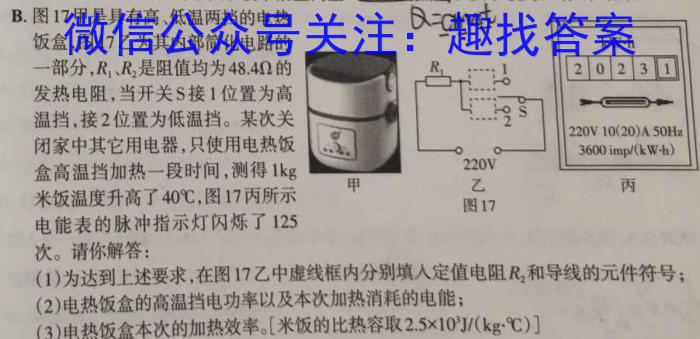 安徽省九年级2022-2023学年新课标闯关卷（十七）AH物理.