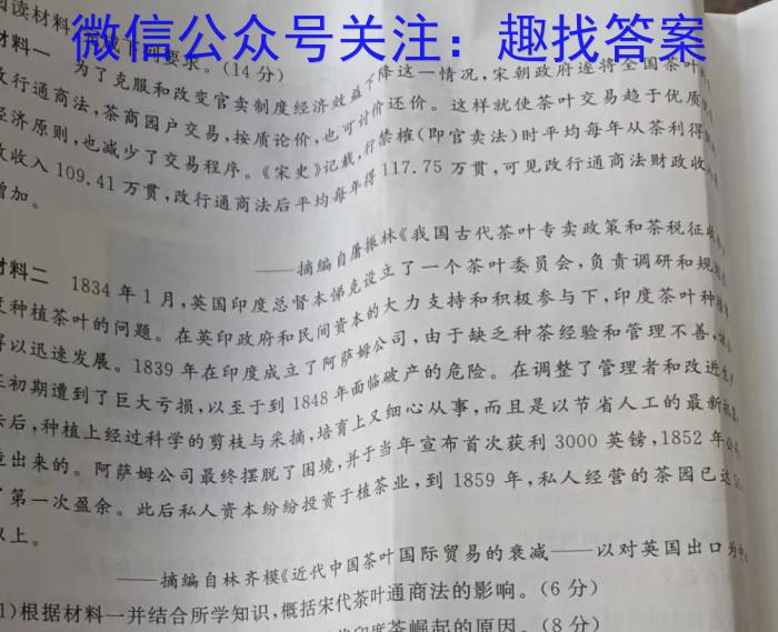 湖南省2023年初中学业水平考试模拟试卷（卷三）历史