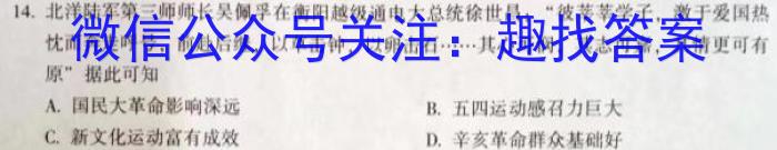 中考必刷卷·2023年安徽中考第一轮复*卷（九）历史试卷