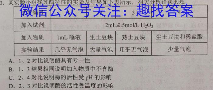 安徽省中考必刷卷·2023年名校内部卷（一）生物试卷答案