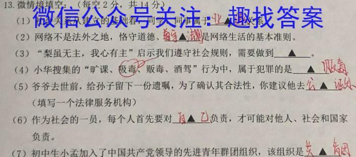 安徽省九年级2022-2023学年新课标闯关卷（十六）AH地.理