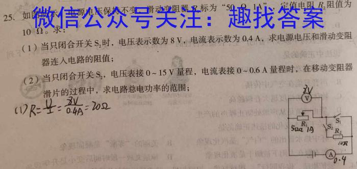 安徽省2023年名校之约·中考导向总复习模拟样卷（九）f物理