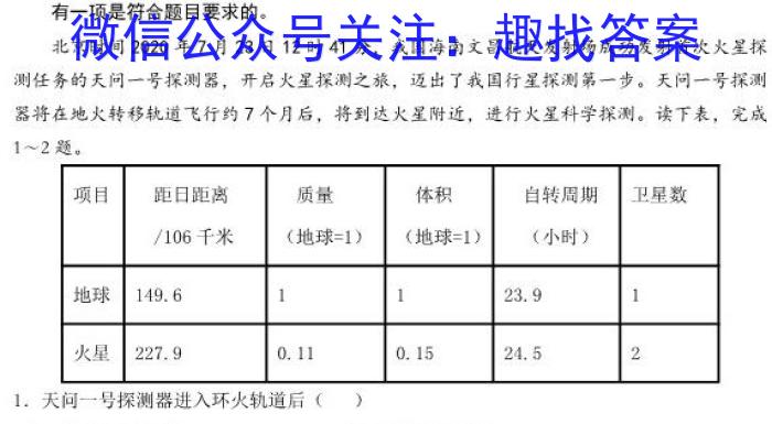 河南省2023届高三青桐鸣大联考（2月）地理