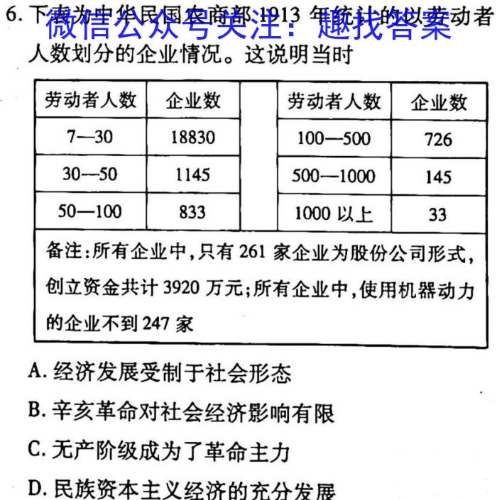 本溪县高级中学2022级高二(下)开学质量检测(232420D)历史