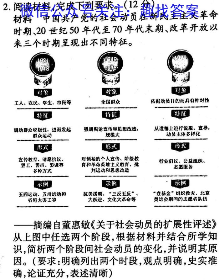 安徽省2023年名校之约·中考导向总复习模拟样卷（三）历史