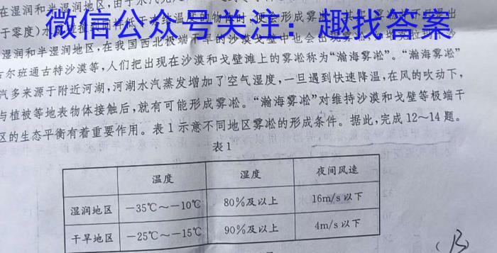 威宁县2022~2023学年度高二第一学期高中素质教育期末测试地理.