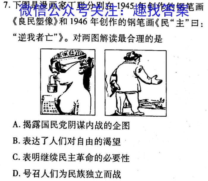 2023届普通高等学校招生全国统一考试 3月青桐鸣大联考(高三)(老高考)历史