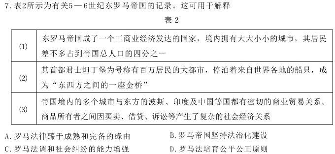 2023届湖南大联考高三年级3月联考历史