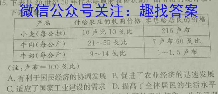 2022~2023学年白山市高三三模联考试卷(23-324C)历史