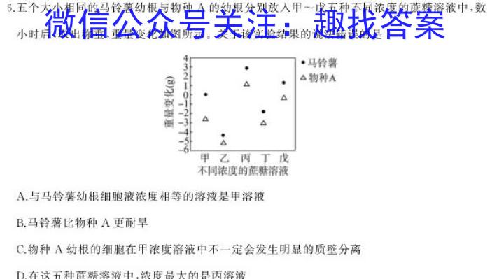 百师联盟 2023届高三冲刺卷(四)4 全国卷生物试卷答案