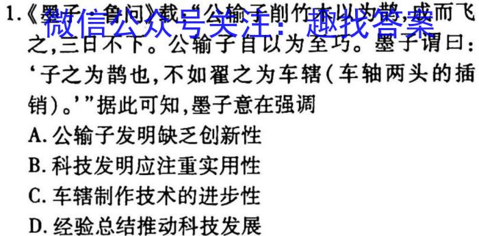 2023年商洛市第一次高考模拟检测试卷(23-347C)历史