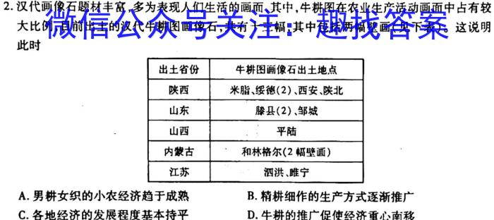 安徽省无为市2023届九年级第二学期学情调研历史