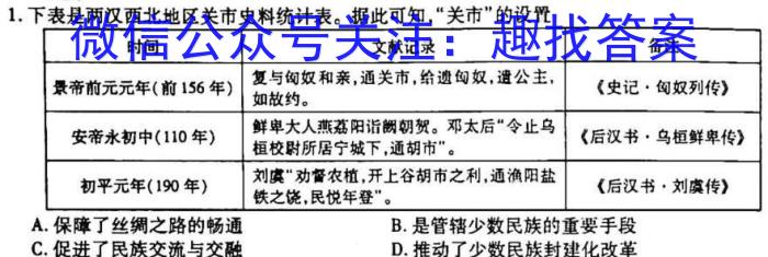 天一大联考·河南省2023届九年级学业水平诊断（一）历史